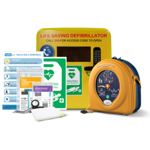 HeartSine Samaritan PAD 500P (Semi Automated) with CPR Advisor - External Locked Cabinet Silver Bundle Package
